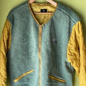 Vintage Obey Worldwide Green Yellow Jacket Men’s zip fleece deep pile Sz 2XL